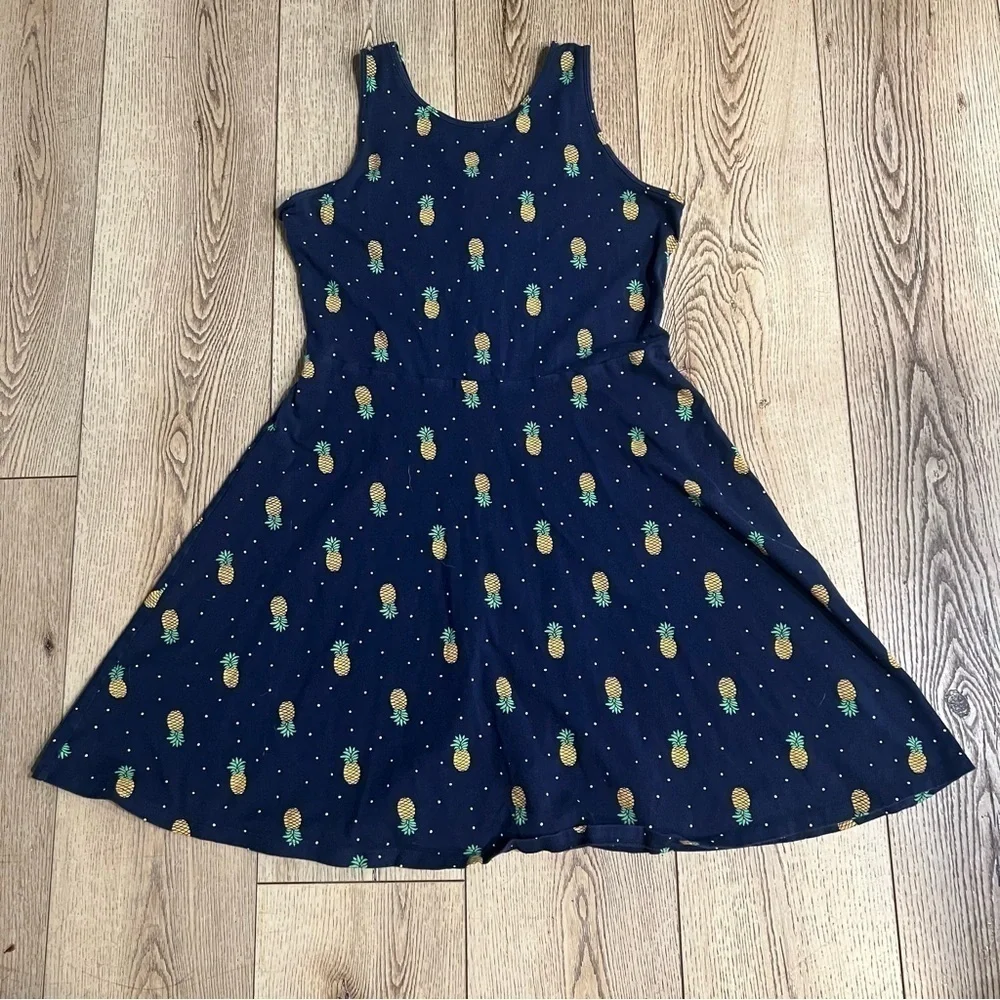 Old Navy blue summer tank dress with yellow pineapple graphics, XXL (16).
